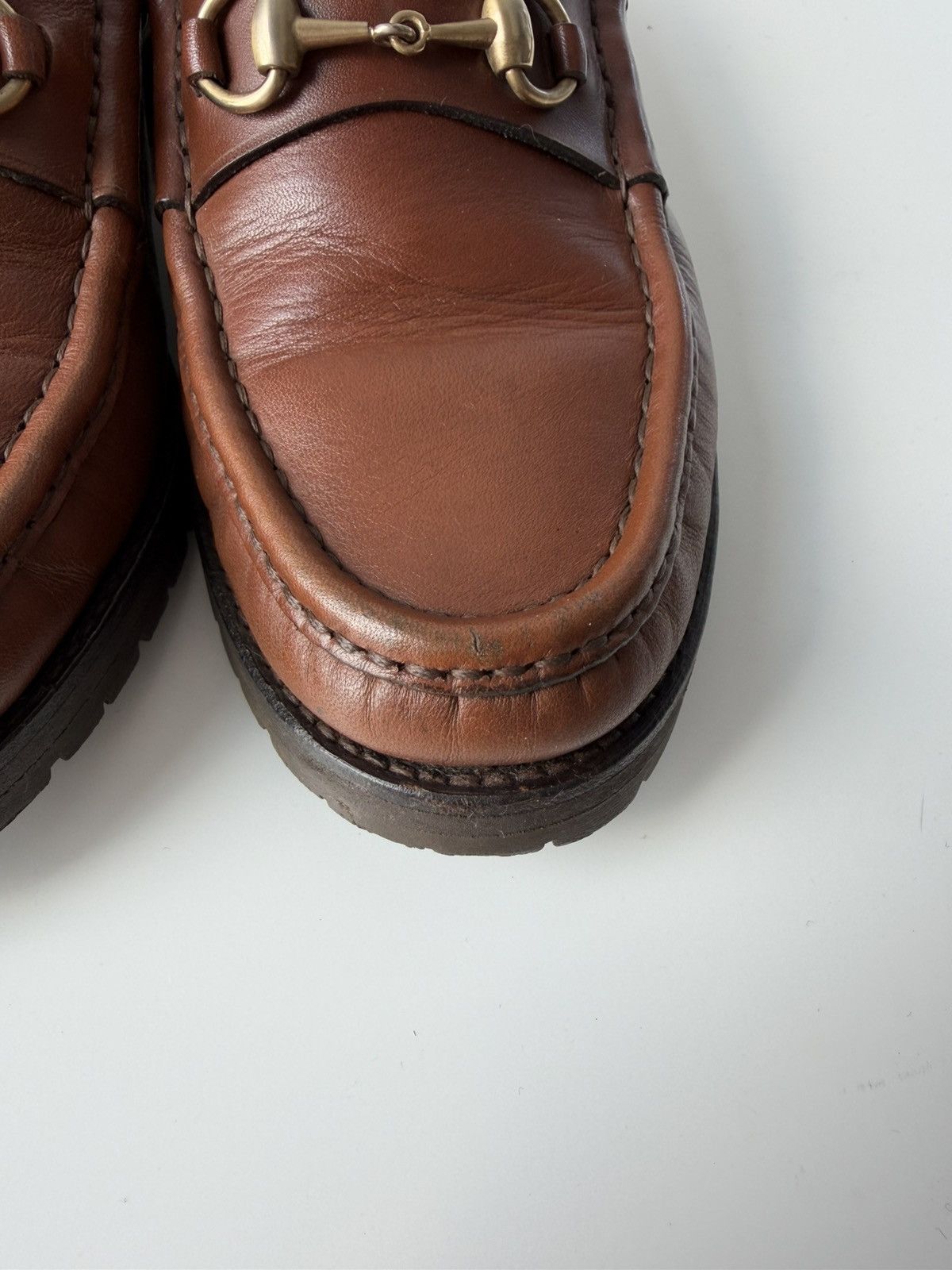 Gucci leather horsebit loafers on a thick notched sole