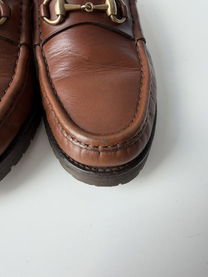 Gucci leather horsebit loafers on a thick notched sole
