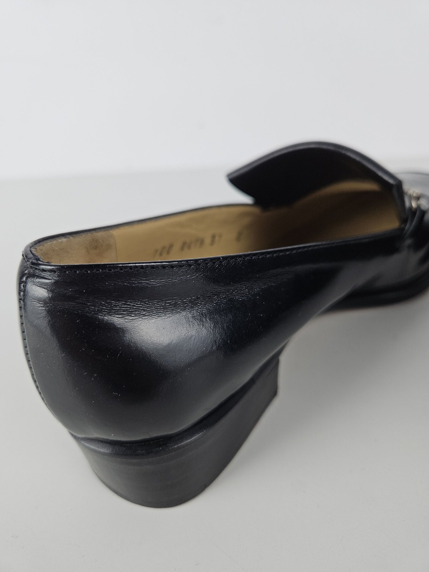 Vintage Gucci patent leather low block heel horsebit loafers