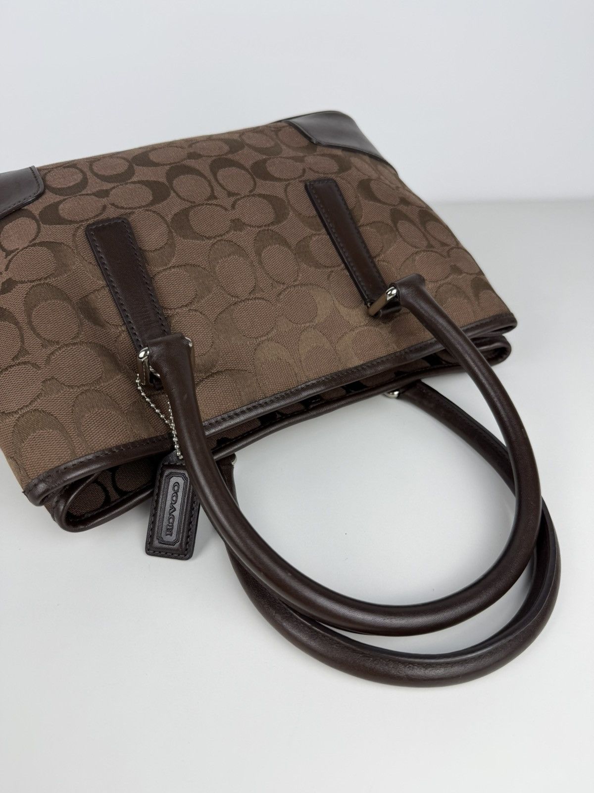 Coach Hamptons leather and canvas signature tote