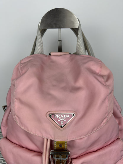 Prada nylon triangle logo pink backpack