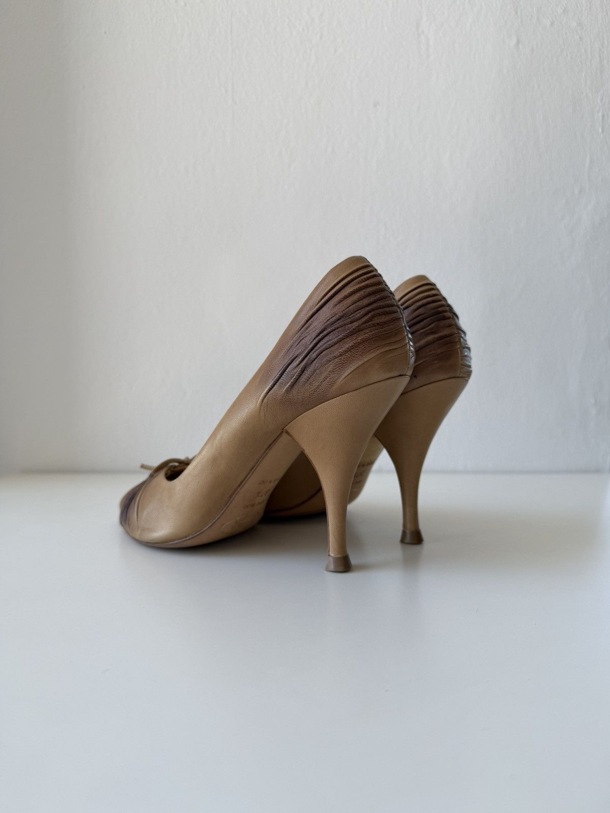 Prada pleated leather open toe pumps