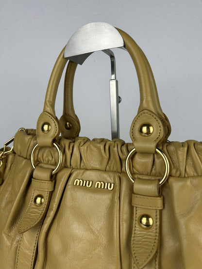 Miu miu vitello bauletto aperto gathered leather bag in buttery