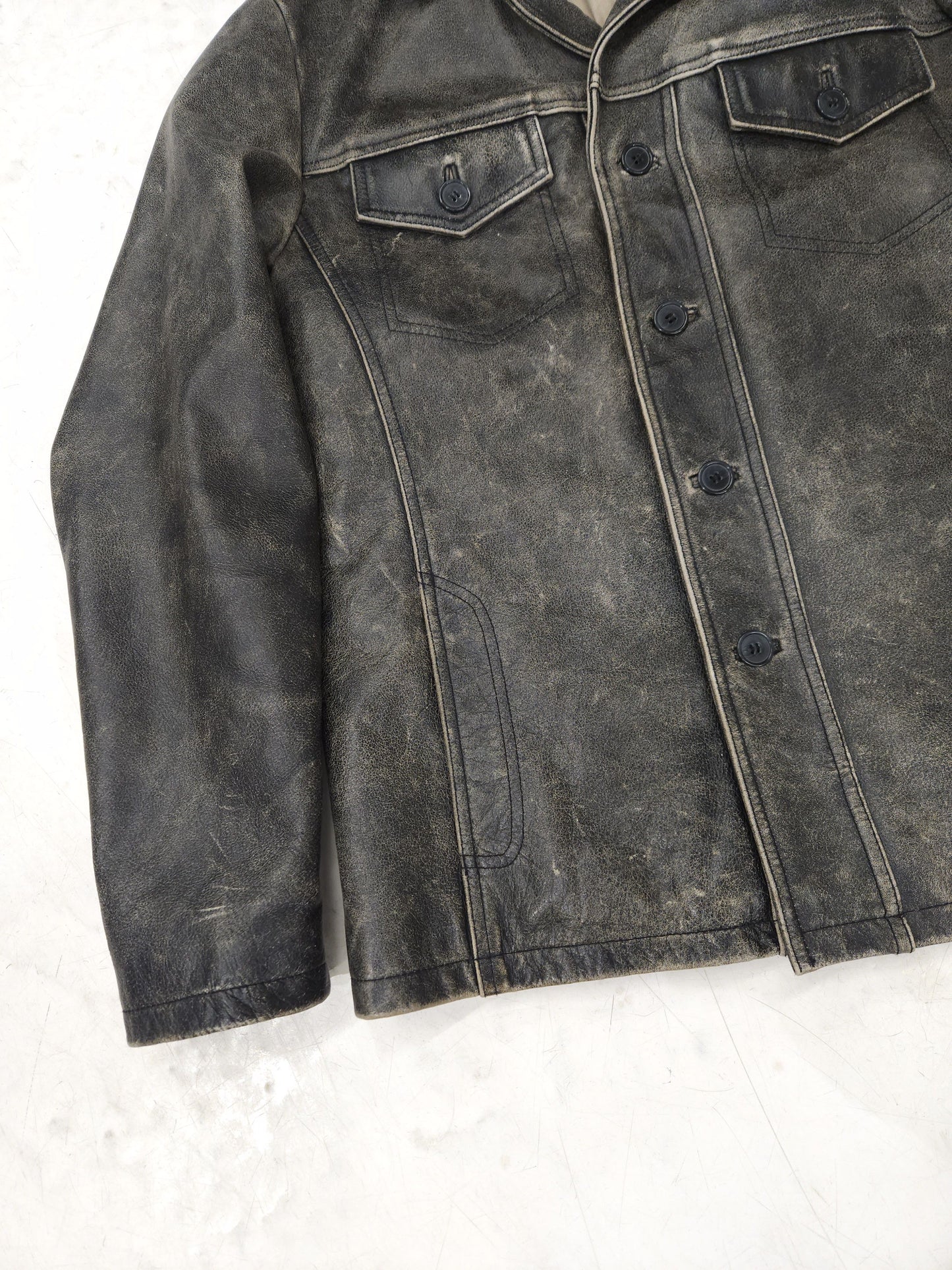 Vintage distressed leather overshirt