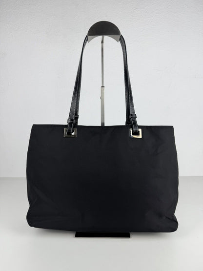 Vintage prada tessuto nylon and leather triangle logo tote