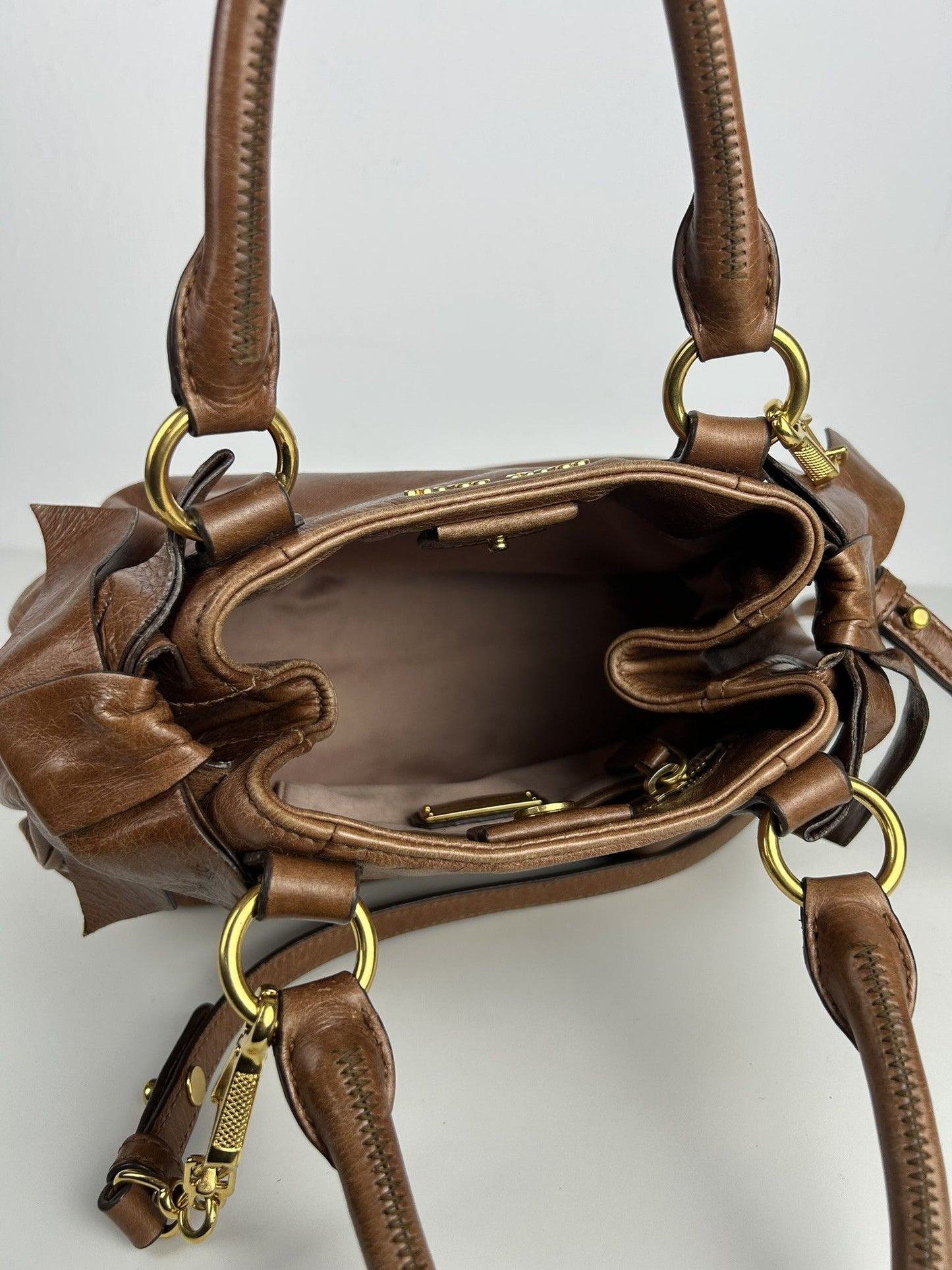 Miu miu mini bow bag in brown