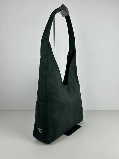 Vintage 90s Prada nylon triangle logo hobo handbag