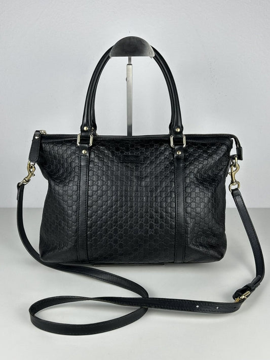Gucci microguccissima black leather top zip handbag