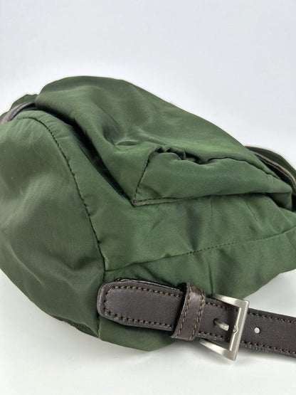 Vintage Prada nylon and leather triangle logo cargo backpack