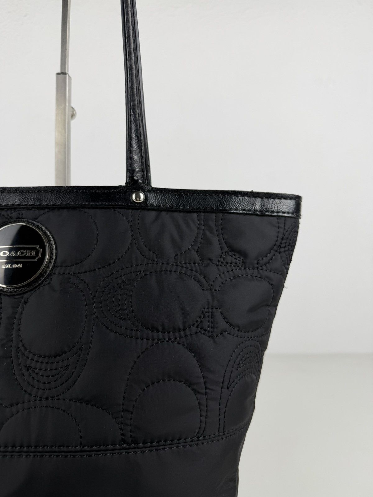 Coach signature quilted nylon and patent leather tote