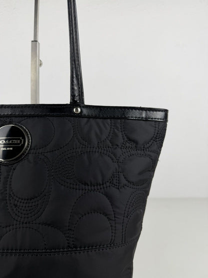 Coach signature quilted nylon and patent leather tote