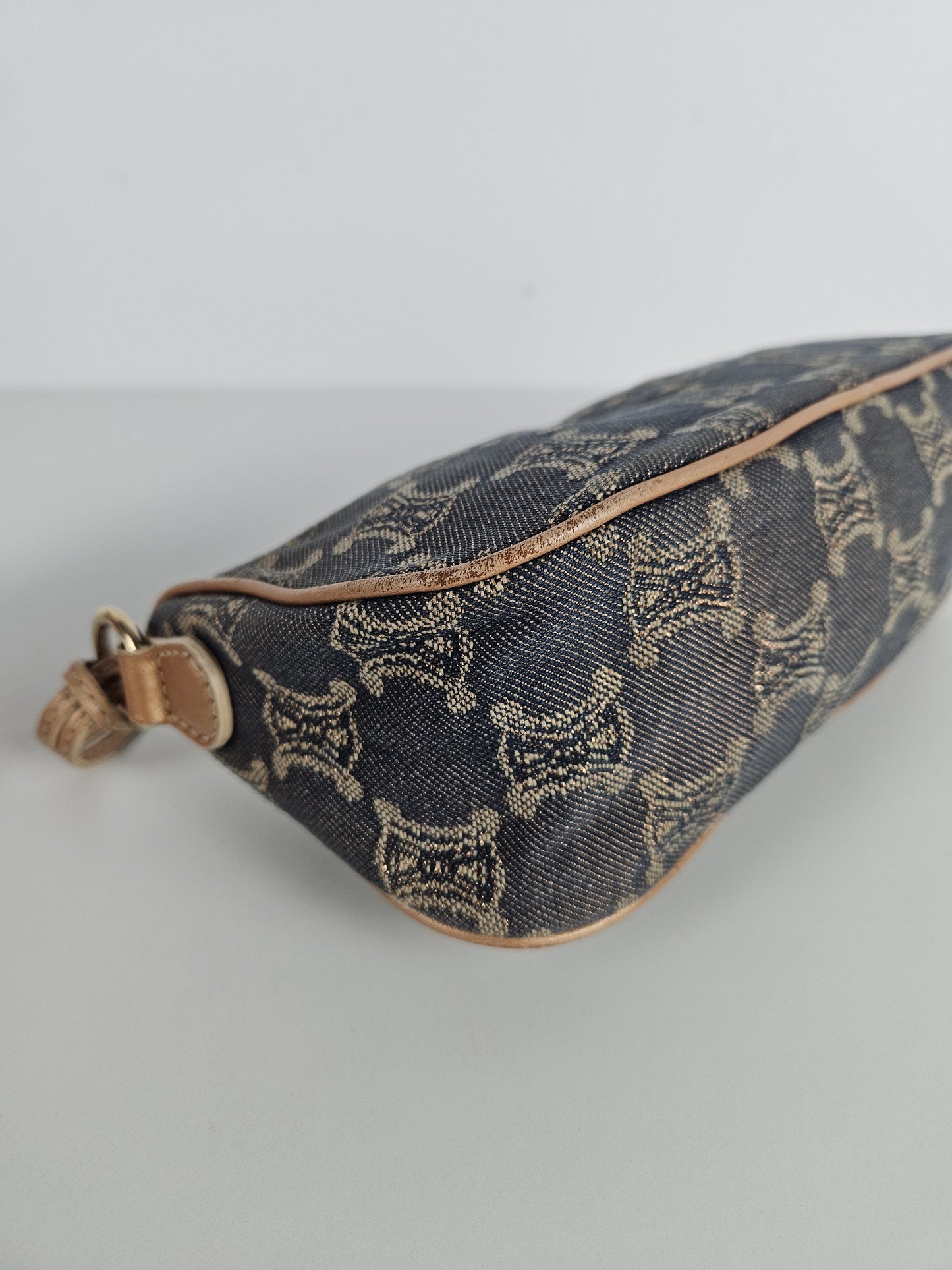 Vintage celine triomphe denim mini handbag pochette baguette