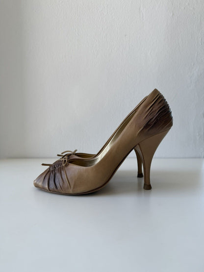 Prada pleated leather open toe pumps
