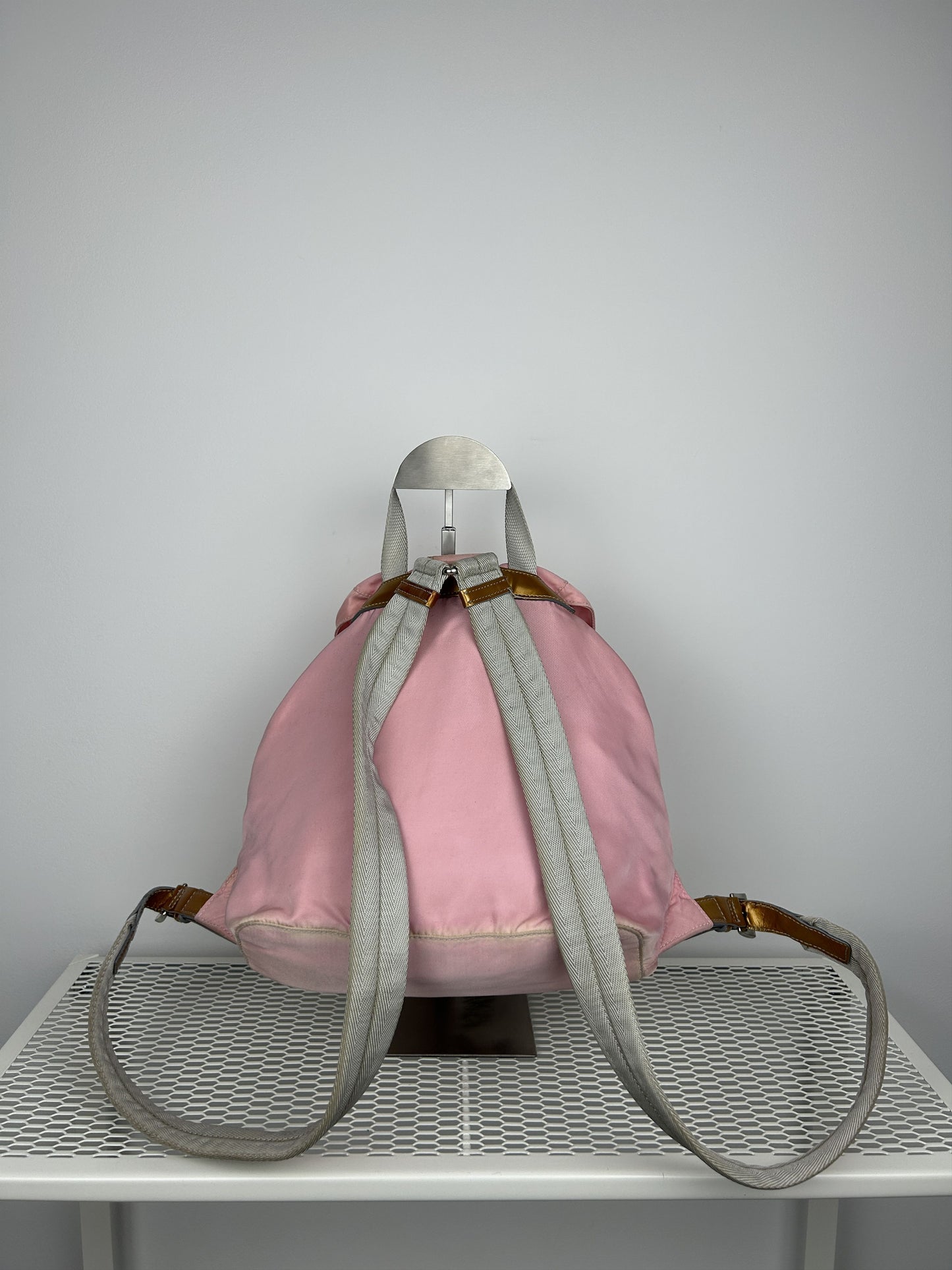 Prada nylon triangle logo pink backpack