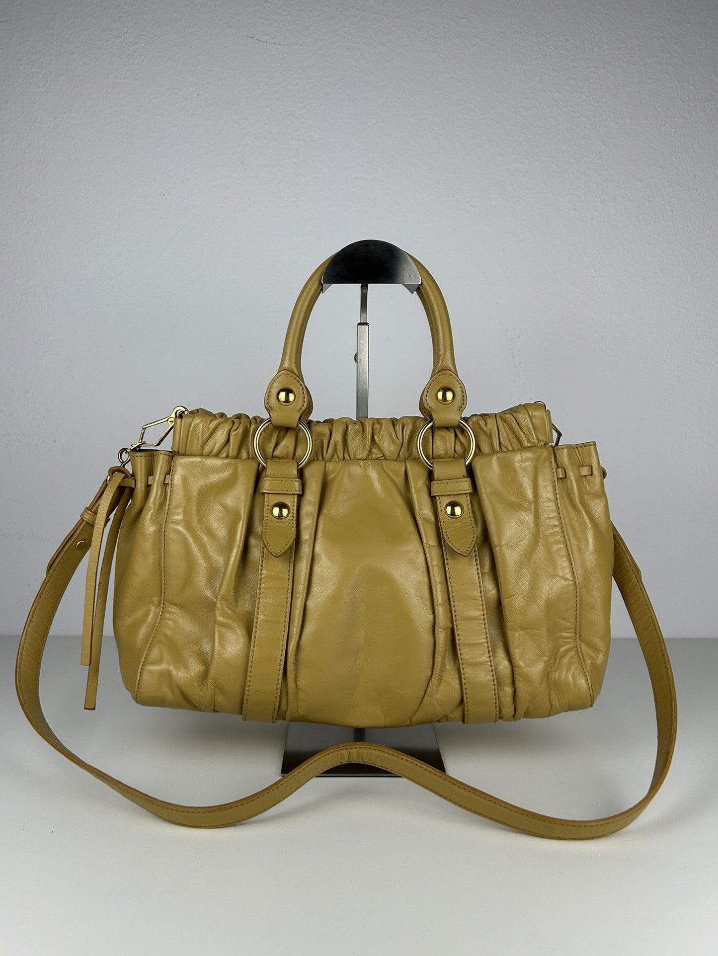 Miu miu vitello bauletto aperto gathered leather bag in buttery