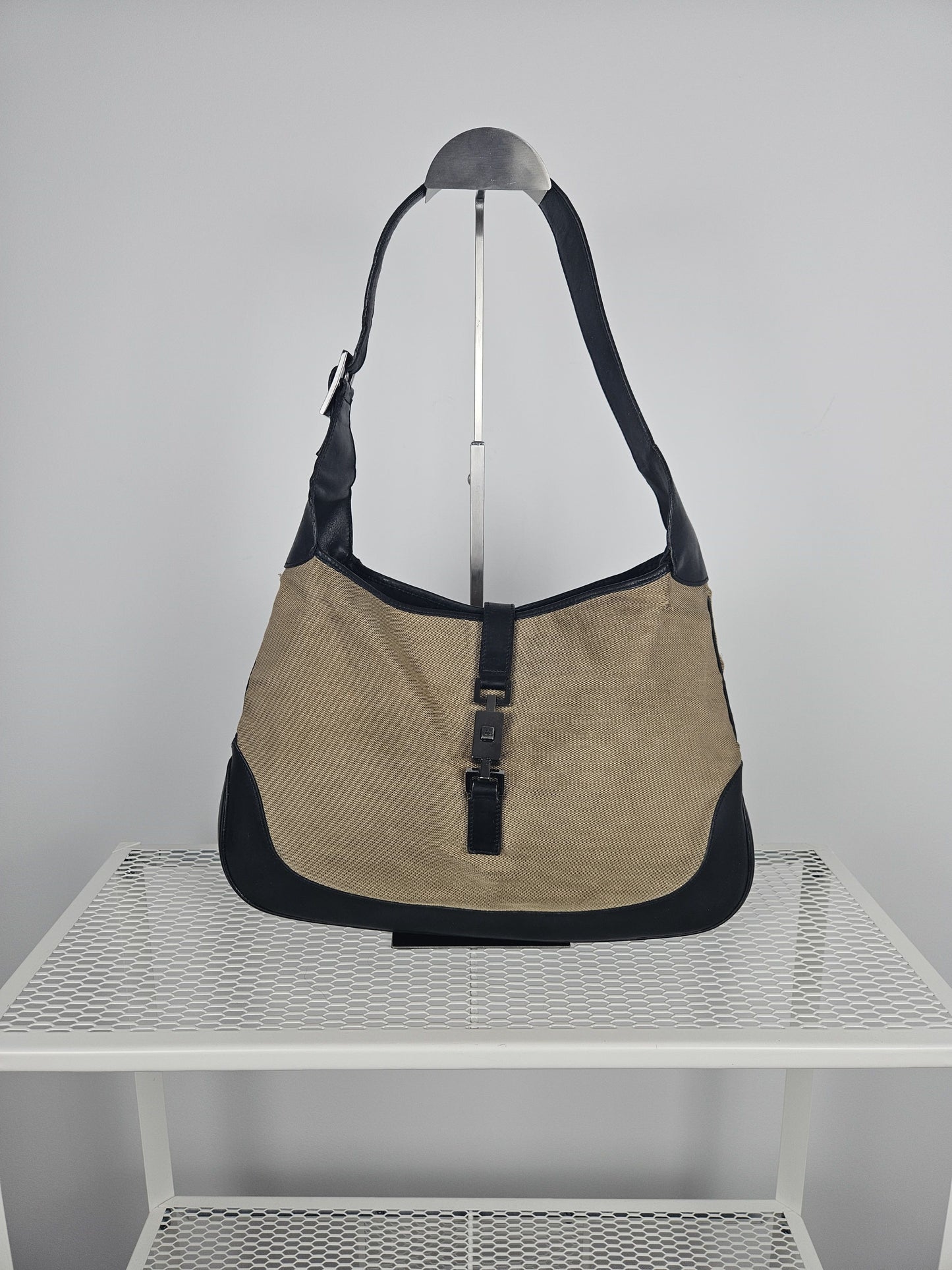Vintage y2k Gucci Jackie canvas and leather hobo handbag