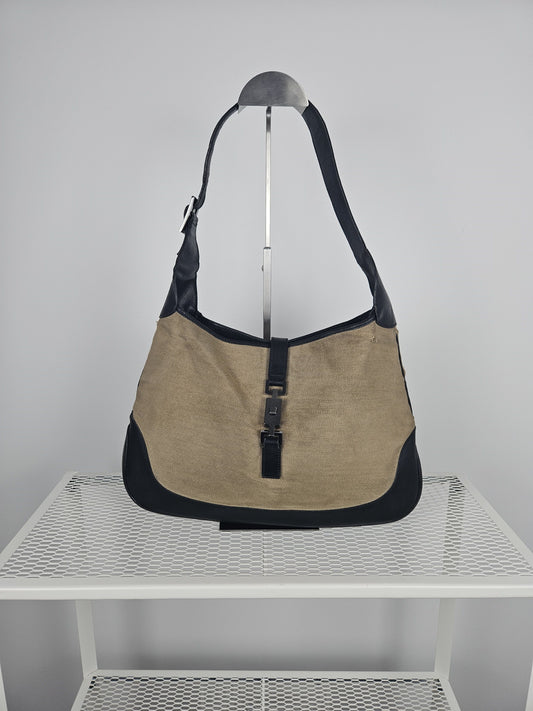 Vintage y2k Gucci Jackie canvas and leather hobo handbag