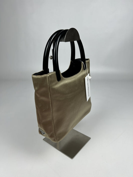 Prada triangle logo velvet plastic handle mini tote bag