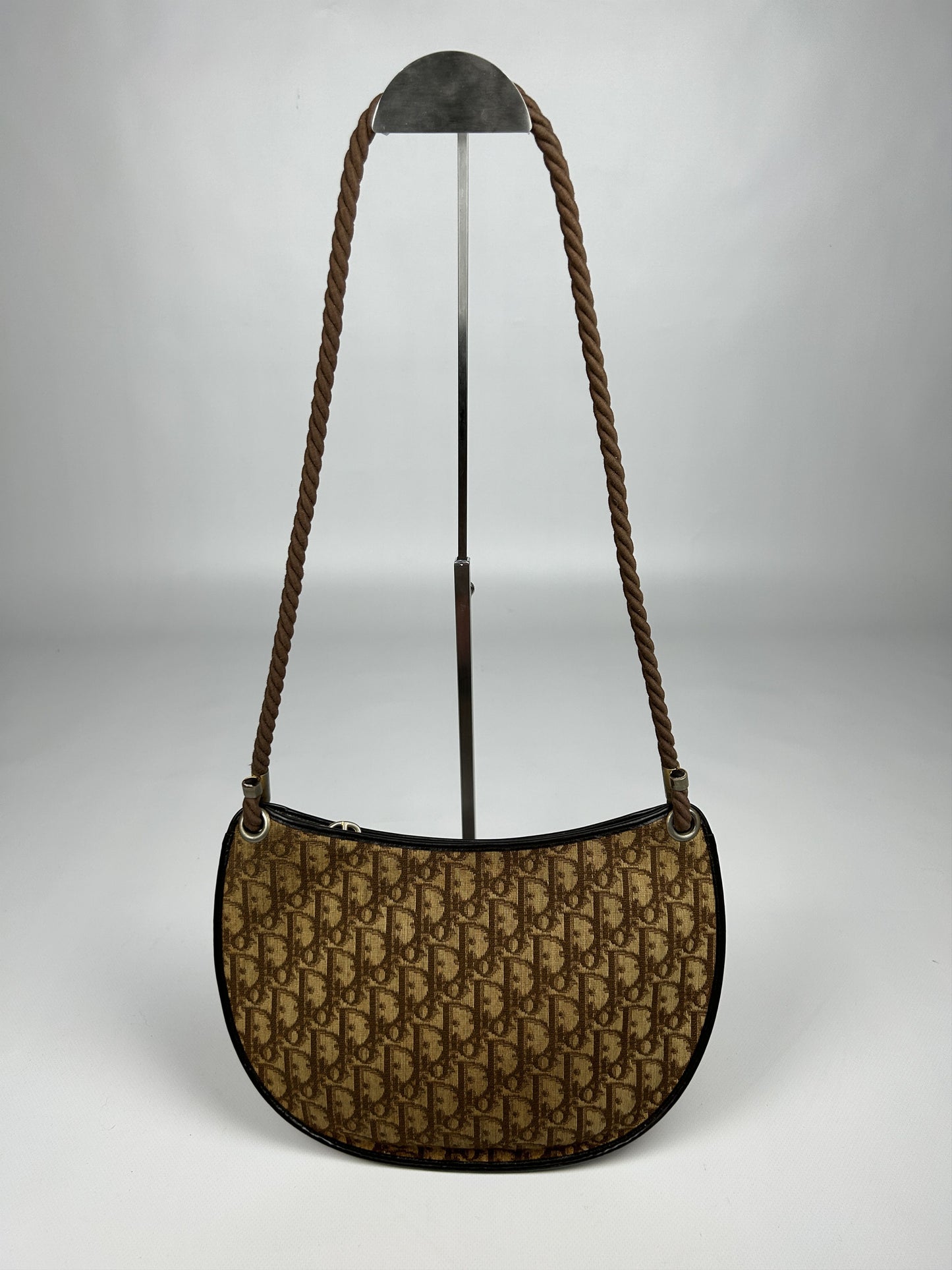 Vintage 80s Dior trotter oblique monogram rope shoulder bag