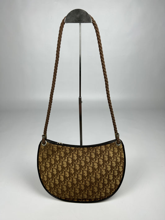 Vintage 80s Dior trotter oblique monogram rope shoulder bag