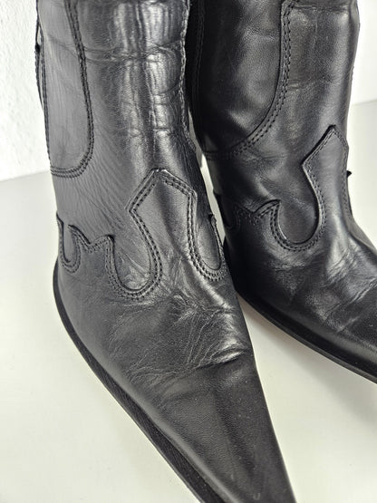 Vintage leather high heel pointed toe cowboy boots