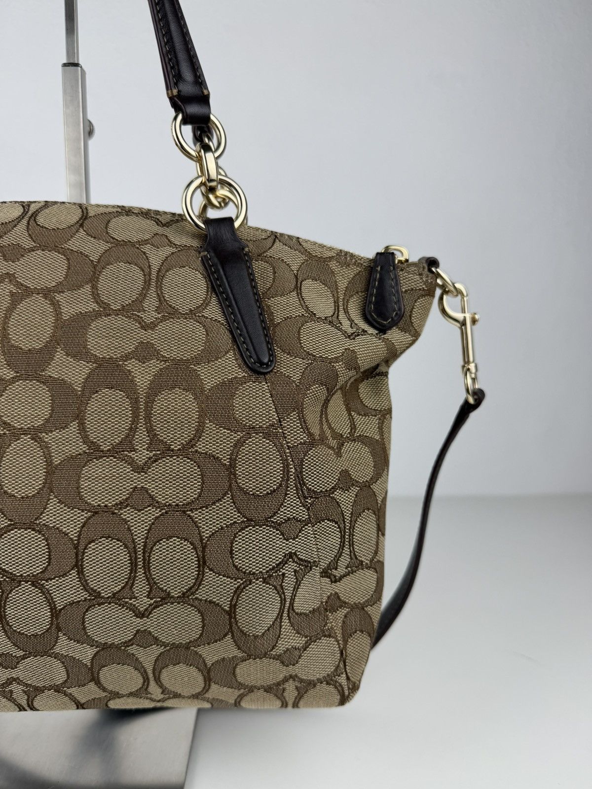 Coach signature jacquard and leather small kelsey satchel
