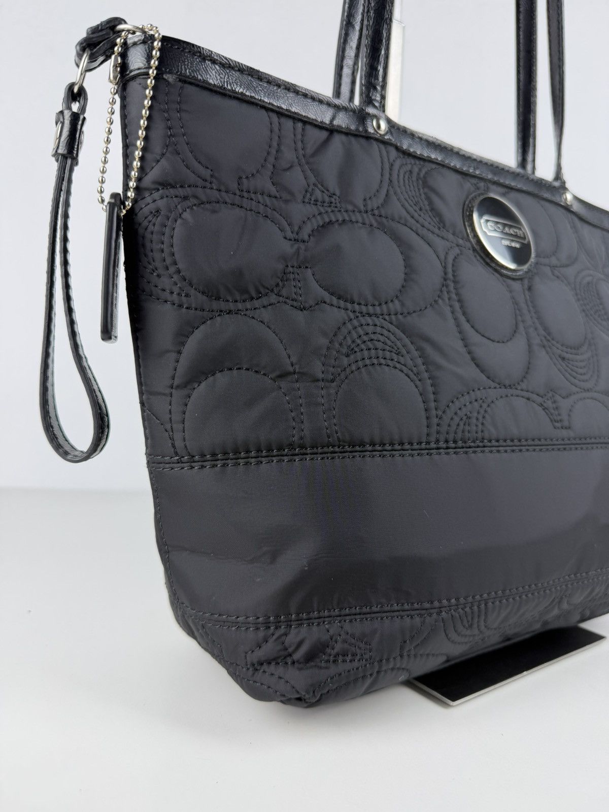 Coach signature quilted nylon and patent leather tote