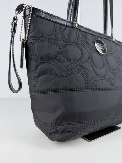 Coach signature quilted nylon and patent leather tote