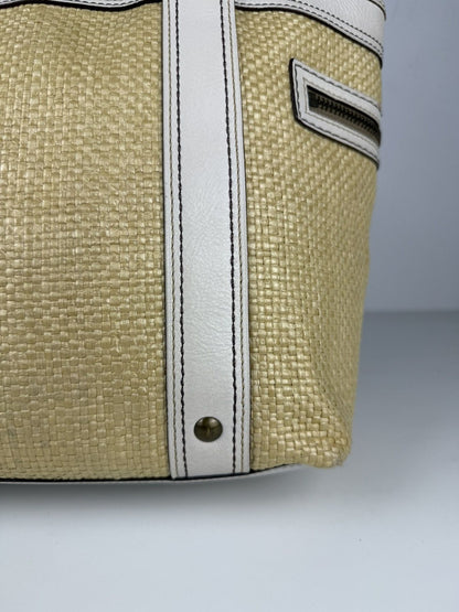 Coach legacy raffia and leather tote bag