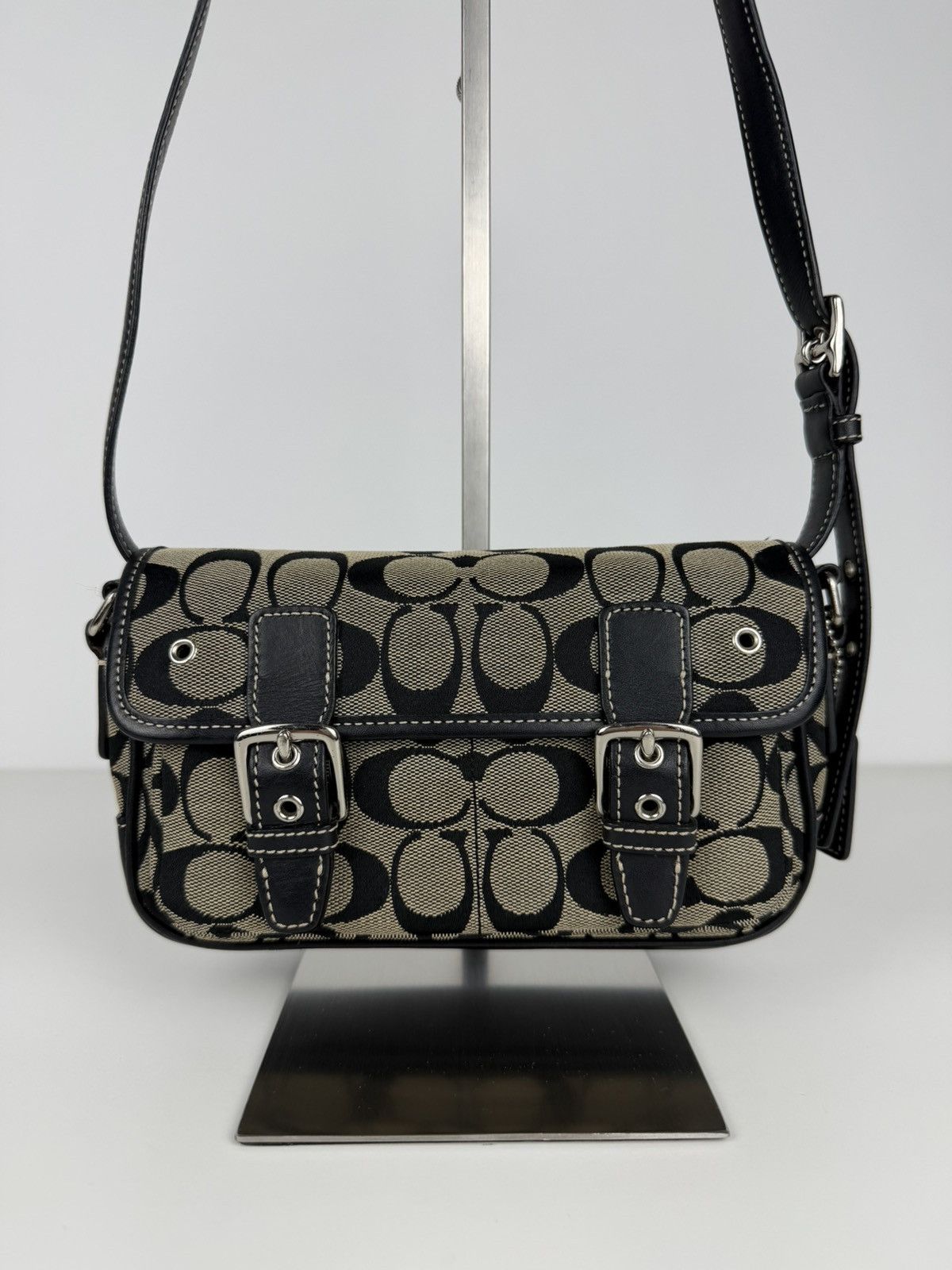 Coach signature leather and canvas shoulder/ crossbody bag