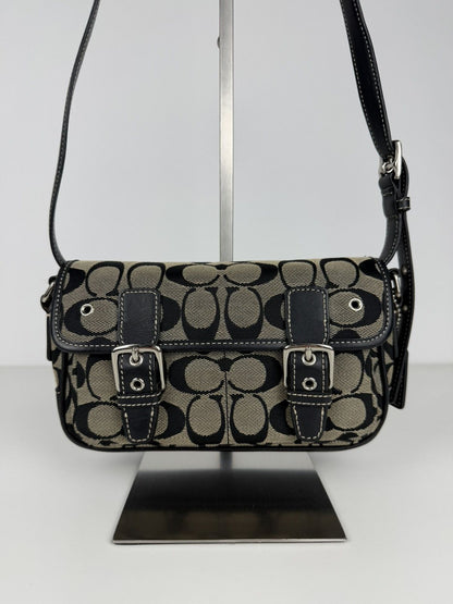 Coach signature leather and canvas shoulder/ crossbody bag