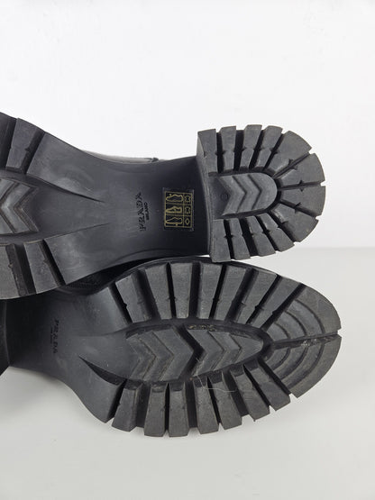 Prada lace up block heel notched sole ankle boots