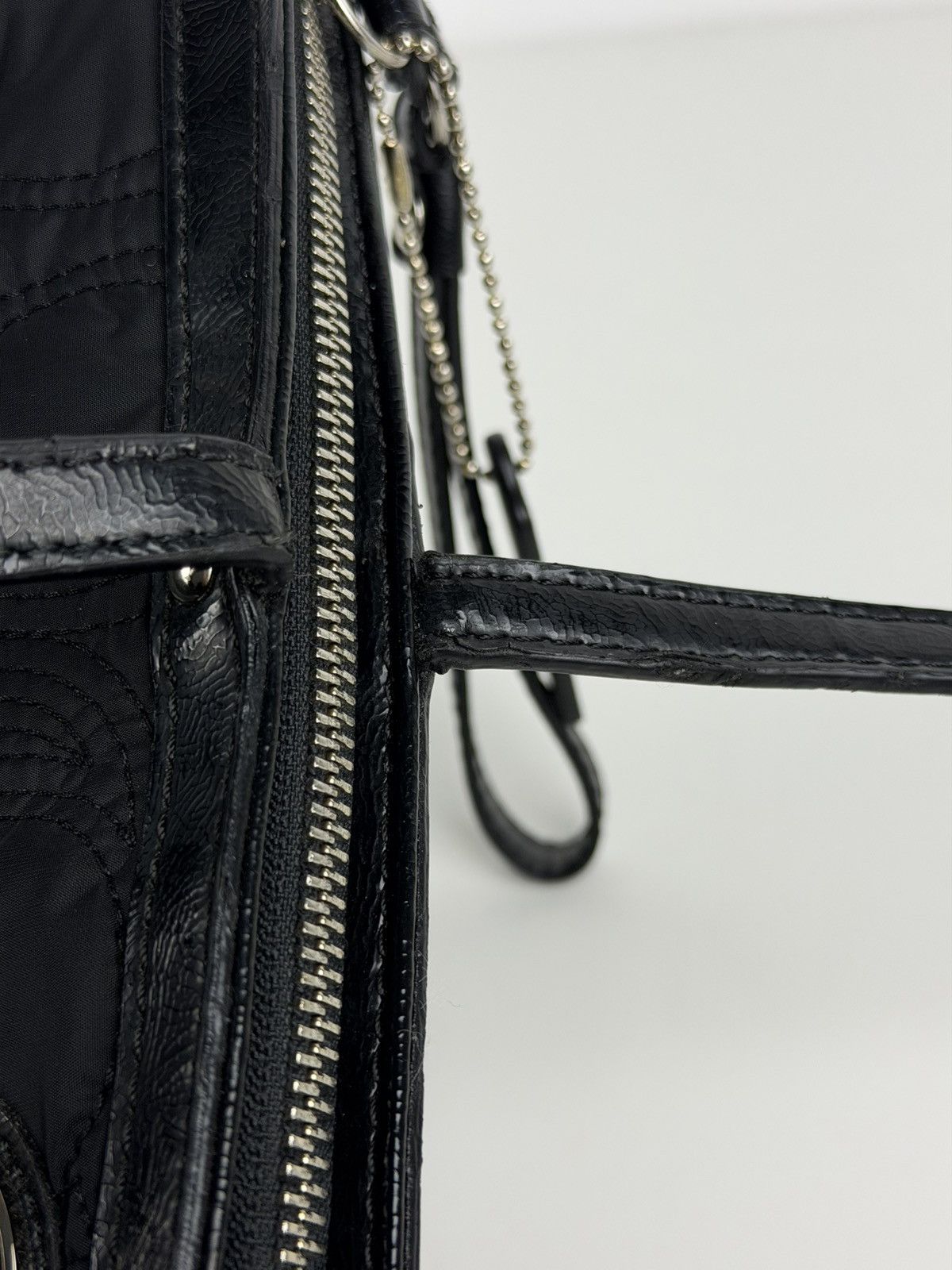 Coach signature quilted nylon and patent leather tote