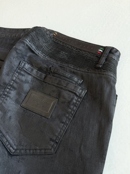 Philipp Plein born&raised distressed waxed biker denim