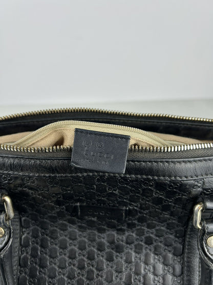 Gucci microguccissima black leather top zip handbag