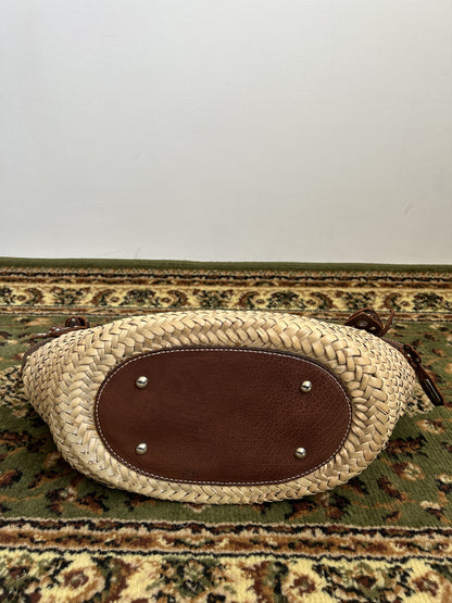 Vintage 90s archive miu miu raffia and leather tote bag