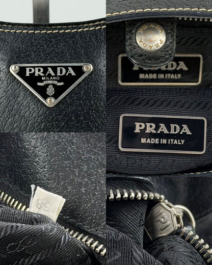 Vintage Prada leather triangle logo tote bag