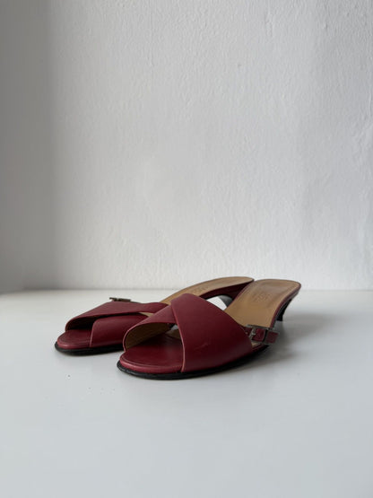 Hermes Kiton open toe kitten heel mules