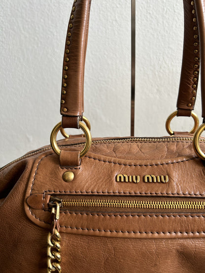 Vintage y2k miu miu leather top zip charm studded handbag