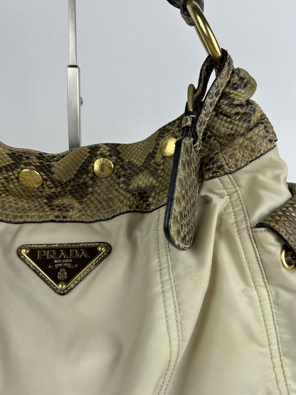 Prada python and nylon triangle logo hobo handbag