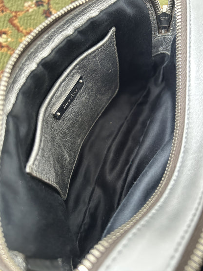 Miu miu matelasse pleated leather silver small crossbody bag
