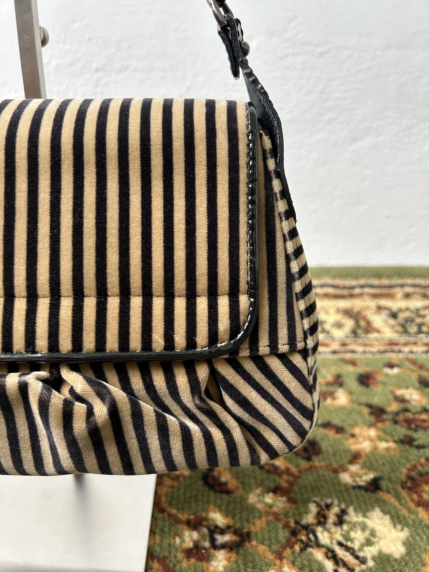 Y2k Fendi buckle striped velvet and ponyhair handbag