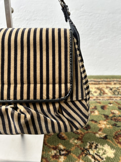 Y2k Fendi buckle striped velvet and ponyhair handbag