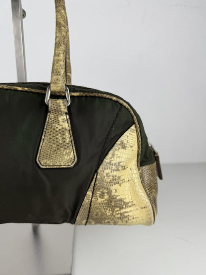 Vintage Prada nylon leather triangle logo mini bowling bag