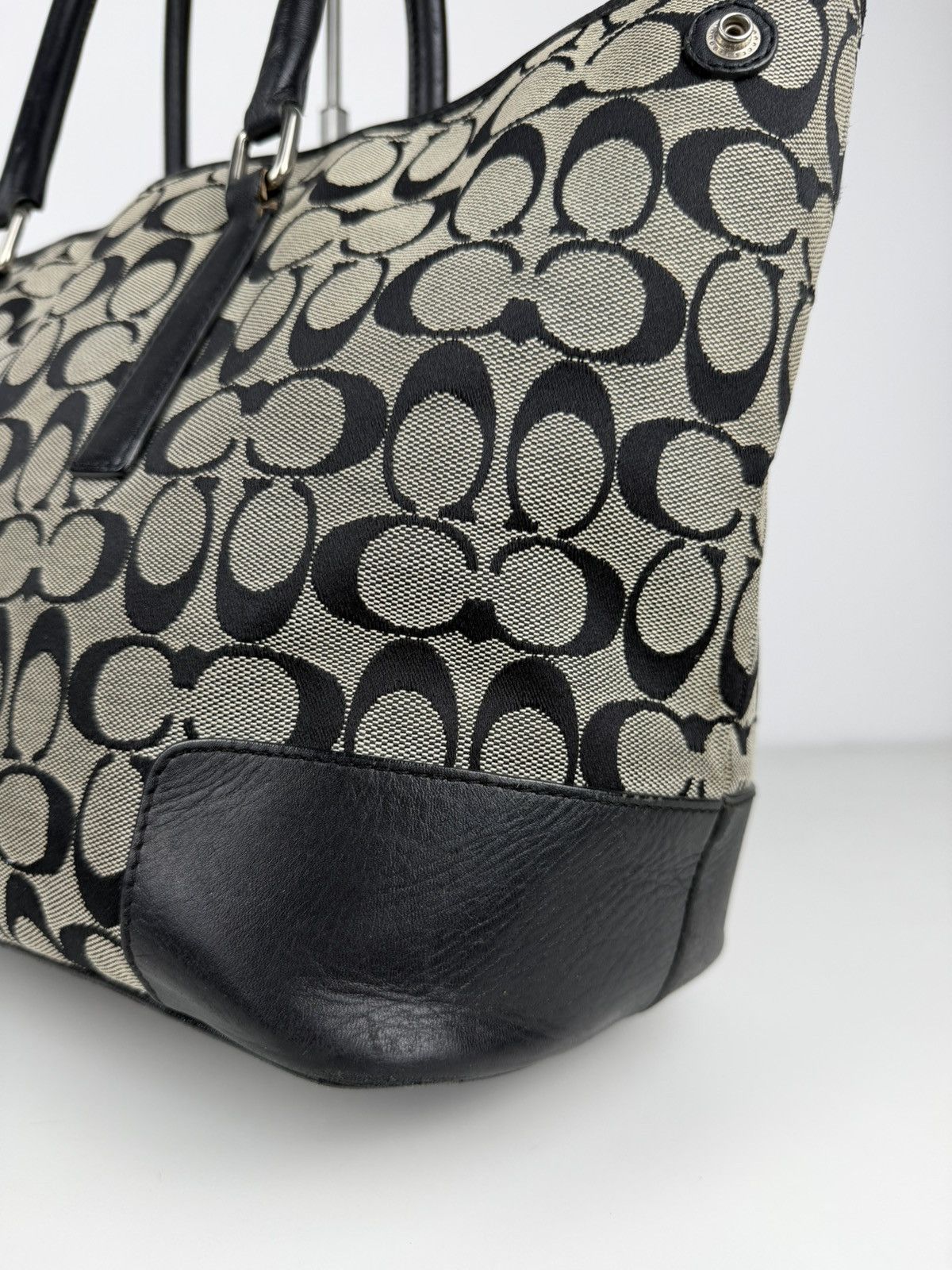 Coach signature leather and canvas tote bag