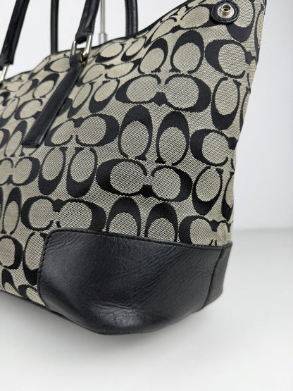 Coach signature leather and canvas tote bag