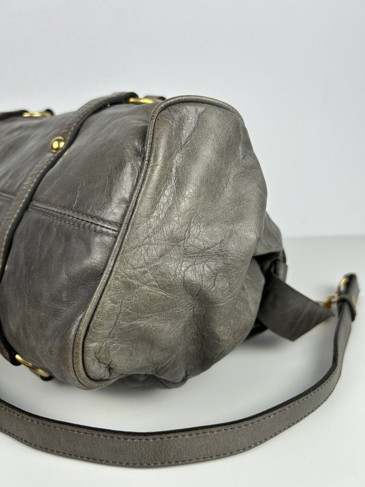 Miu miu vitello bow bag in gray with locket