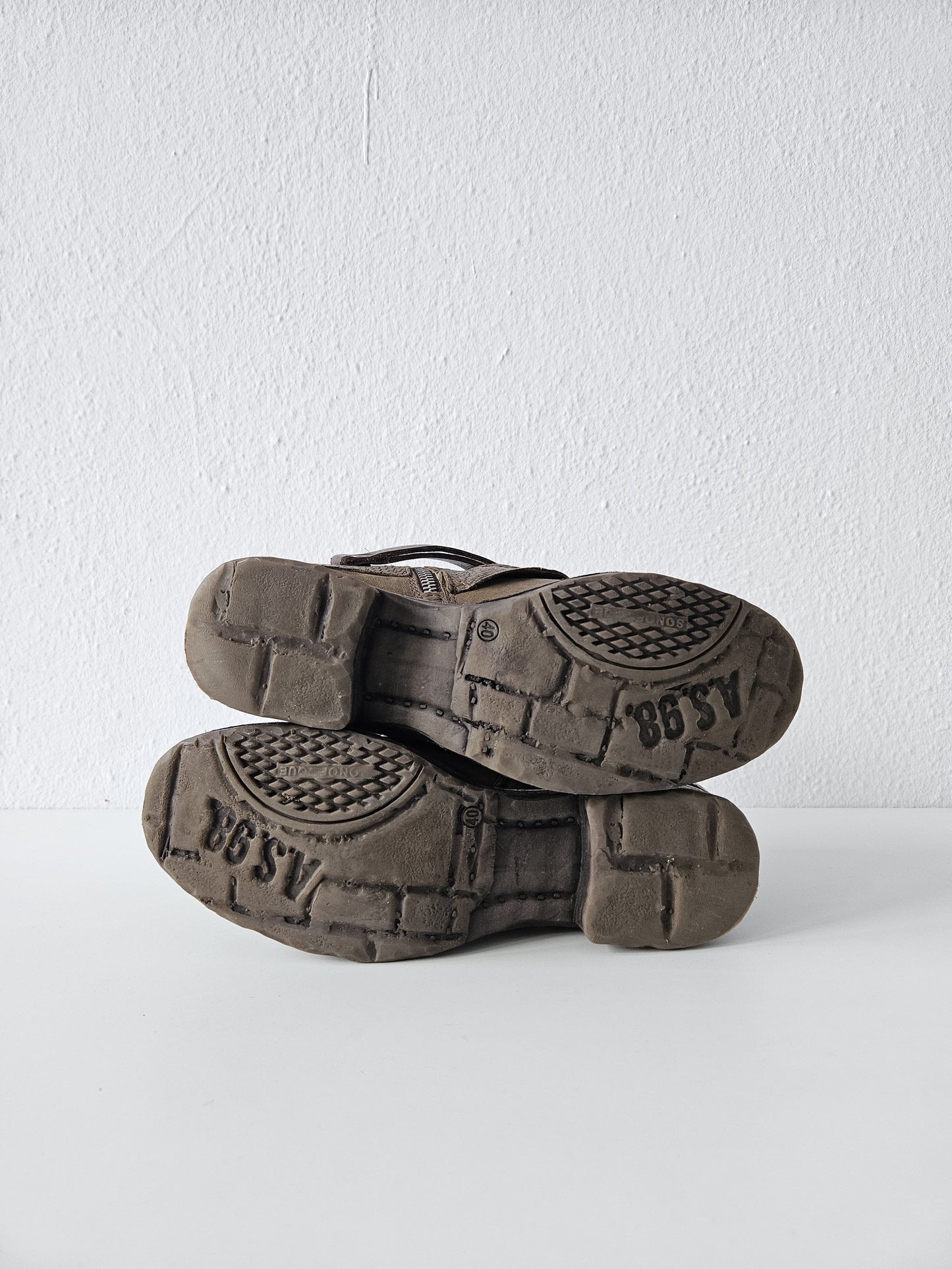 Archive AS98 olive leather bondage side zip ankle boots