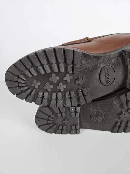 Vintage Gucci leather horsebit loafers with notched thick sole