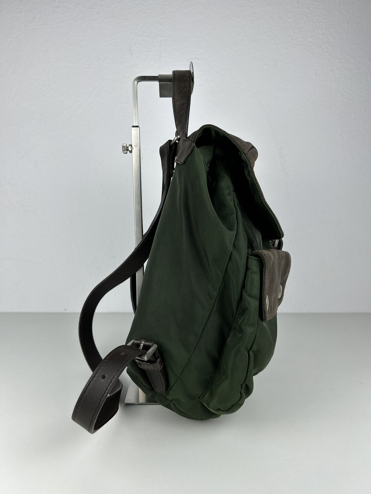 Vintage Prada nylon and leather triangle logo cargo backpack